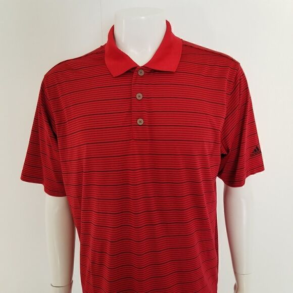 Adidas Red & Black Striped Climalite Short Sleeve Performance Golf Polo Sz Large - Picture 2 of 6